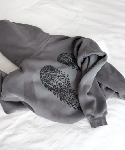 Sweat à Capuche Angel Gris Anthracite Avec Strass Noirs (2)