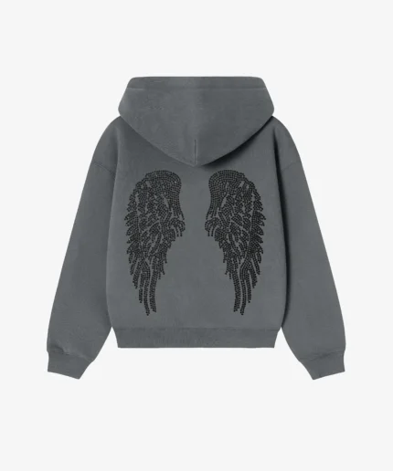 Sweat à Capuche Angel Gris Anthracite Avec Strass Noirs (3)