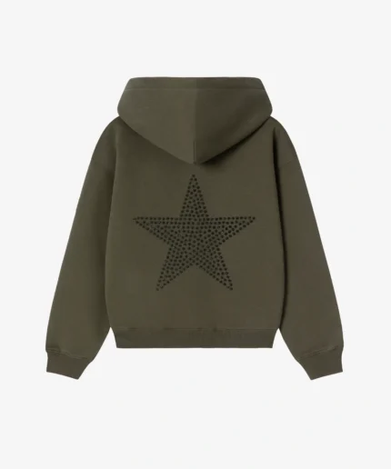 Sweat à Capuche Vert Olive Avec éToile en Strass Noirs (2)