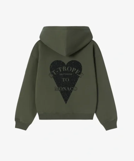 Sweat à Capuche Vert Olive à Paillettes Noires (1)