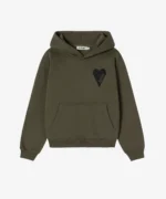 Sweat à Capuche Vert Olive à Paillettes Noires (2)