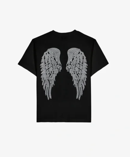T Shirt Angel Noir à Strass Argentés (2)