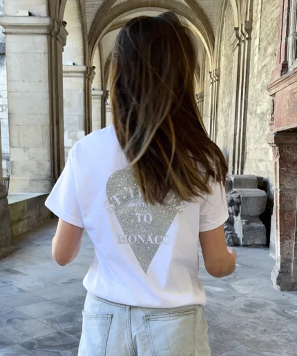 T Shirt Blanc Argenté à Paillettes (4)